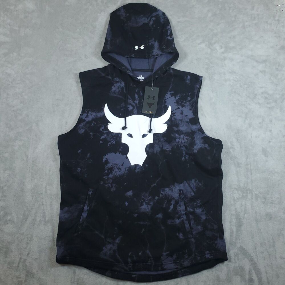 Under Armour Project Rock Terry Sleeveless Hoodie Mens XL Blue Tie Dye Bull